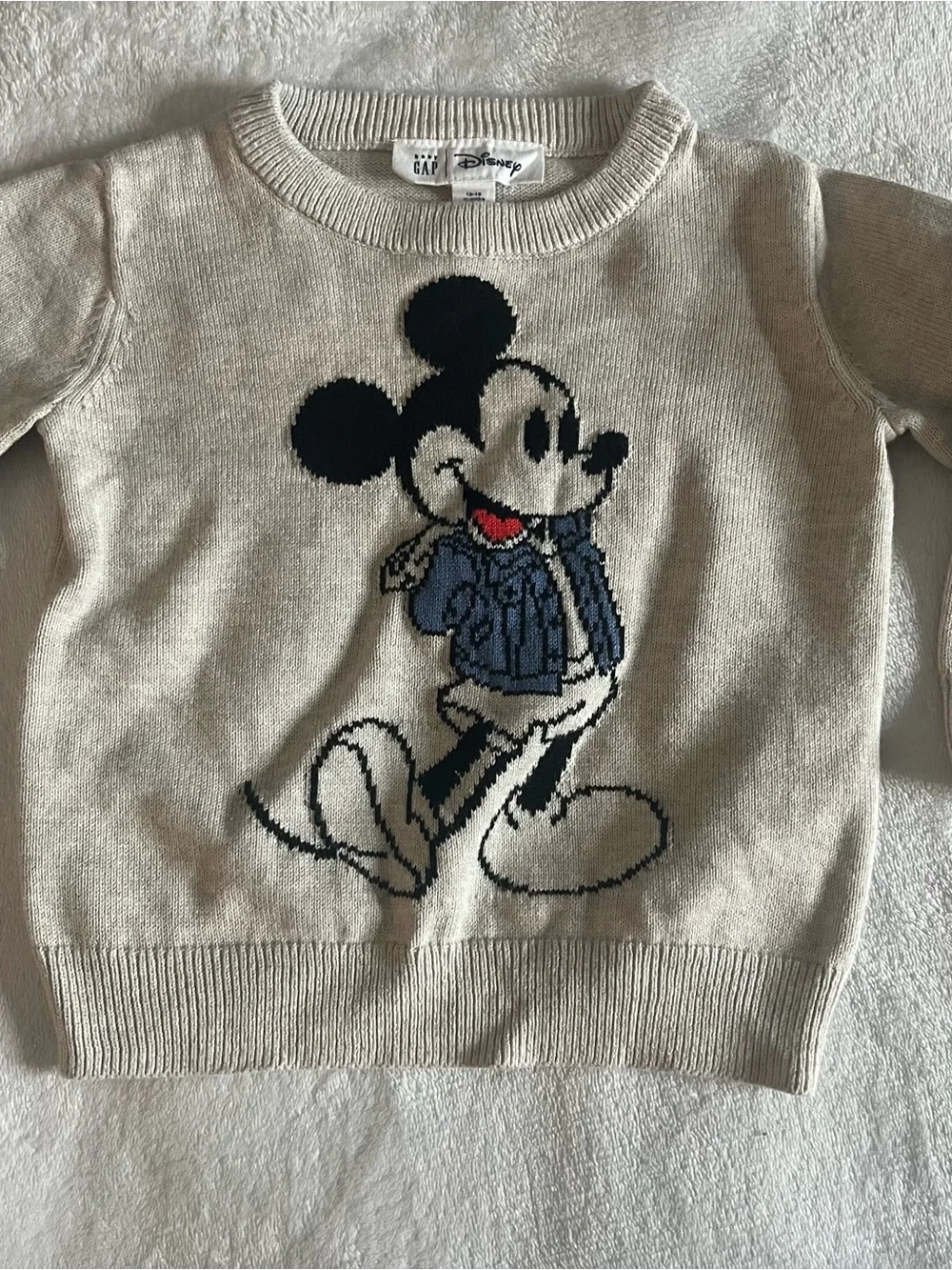 GAP Baby x Disney Knit Crewneck Sweater in Beige Mickey Mouse Sz 12~18M